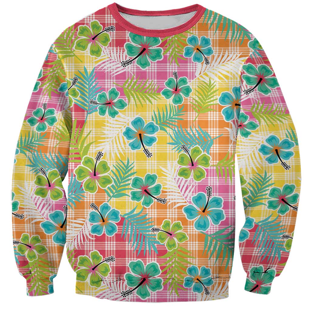 Hawaiian Palaka Sweatshirt Hibiscus Palm Leaf Pattern - Polynesian Pride