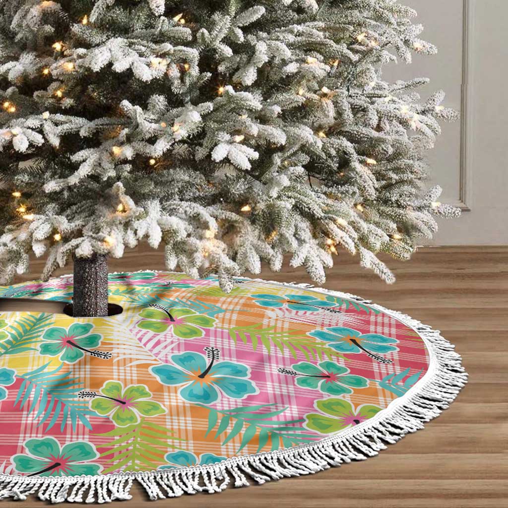Hawaiian Palaka Tree Skirt Hibiscus Palm Leaf Pattern - Polynesian Pride