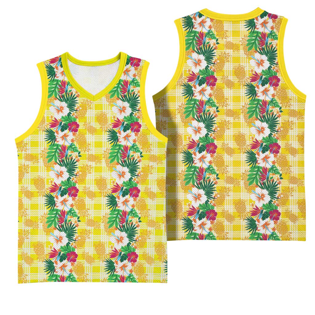 Hawaiian Palaka Basketball Jersey Hibiscus Pineapple Lei - Polynesian Pride