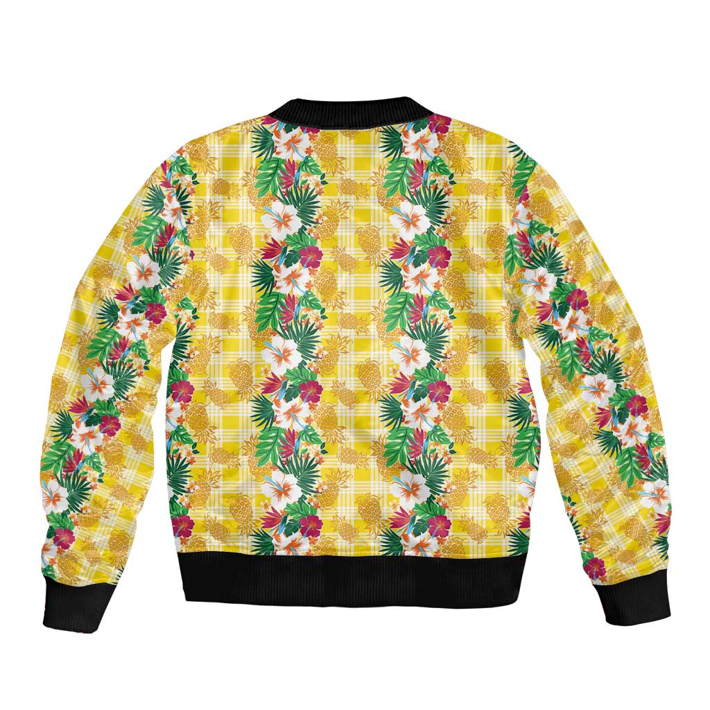 Hawaiian Palaka Bomber Jacket Hibiscus Pineapple Lei - Polynesian Pride
