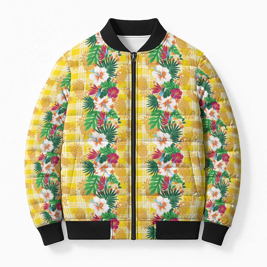 Hawaiian Palaka Bomber Puffer Jacket Hibiscus Pineapple Lei - Polynesian Pride