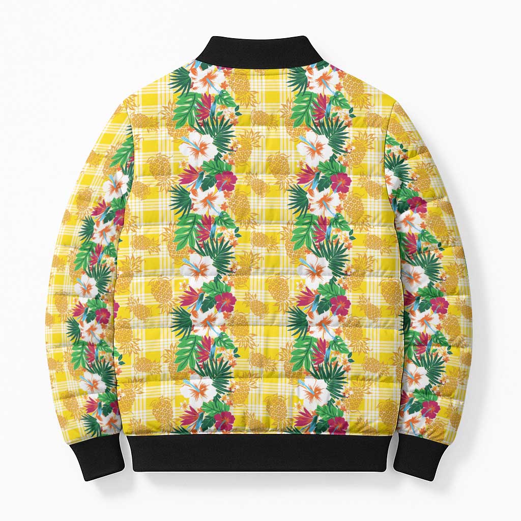 Hawaiian Palaka Bomber Puffer Jacket Hibiscus Pineapple Lei - Polynesian Pride