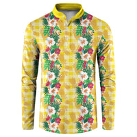 Hawaiian Palaka Button Sweatshirt Hibiscus Pineapple Lei - Polynesian Pride