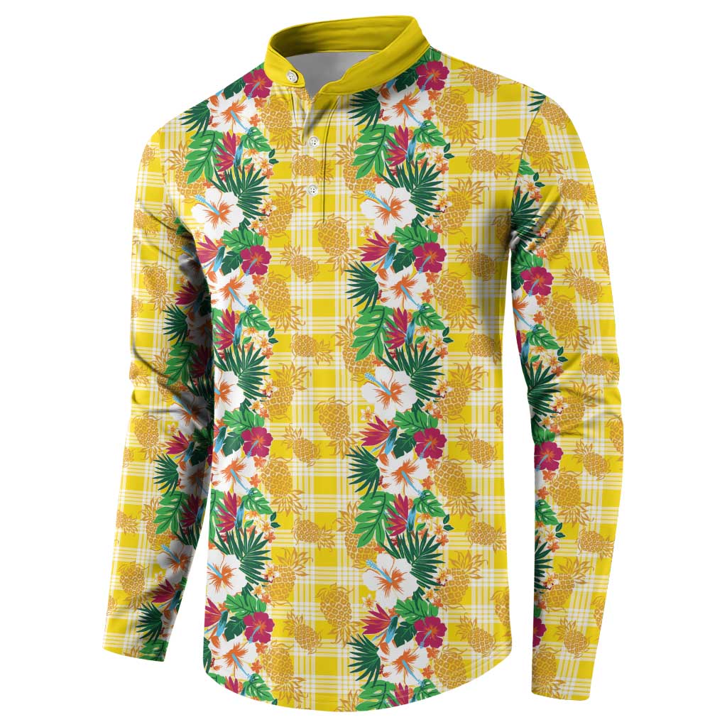 Hawaiian Palaka Button Sweatshirt Hibiscus Pineapple Lei - Polynesian Pride