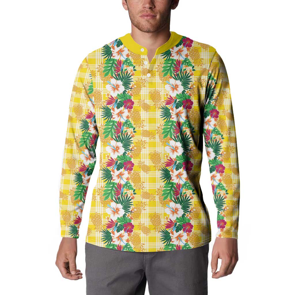 Hawaiian Palaka Button Sweatshirt Hibiscus Pineapple Lei - Polynesian Pride