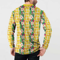 Hawaiian Palaka Button Sweatshirt Hibiscus Pineapple Lei - Polynesian Pride
