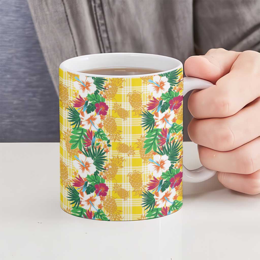 Hawaiian Palaka Ceramic Mug Hibiscus Pineapple Lei - Polynesian Pride