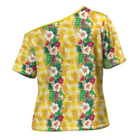 Hawaiian Palaka Cross Shoulder Shirt Hibiscus Pineapple Lei - Polynesian Pride