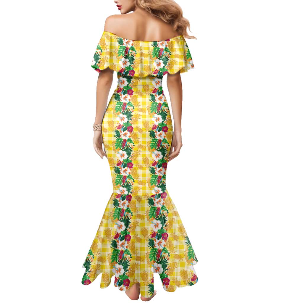 Hawaiian Palaka Family Matching Mermaid Dress and Hawaiian Shirt Hibiscus Pineapple Lei - Polynesian Pride