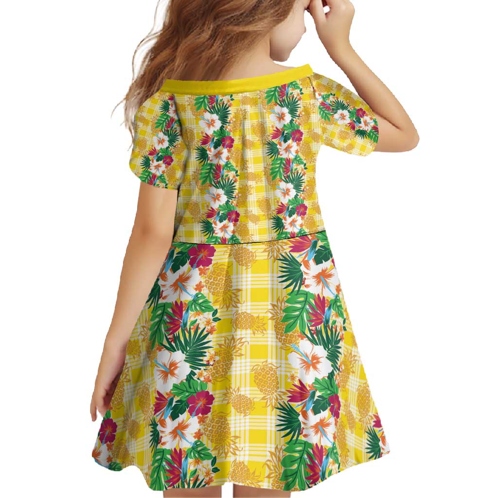 Hawaiian Palaka Family Matching Short Sleeve Bodycon Dress and Hawaiian Shirt Hibiscus Pineapple Lei - Polynesian Pride