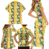 Hawaiian Palaka Family Matching Short Sleeve Bodycon Dress and Hawaiian Shirt Hibiscus Pineapple Lei - Polynesian Pride
