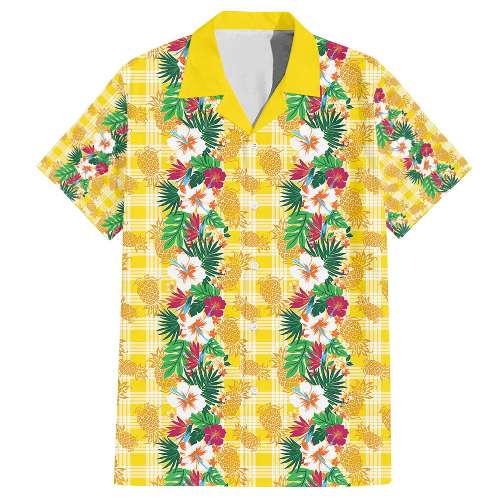Hawaiian Palaka Family Matching Tank Maxi Dress and Hawaiian Shirt Hibiscus Pineapple Lei - Polynesian Pride