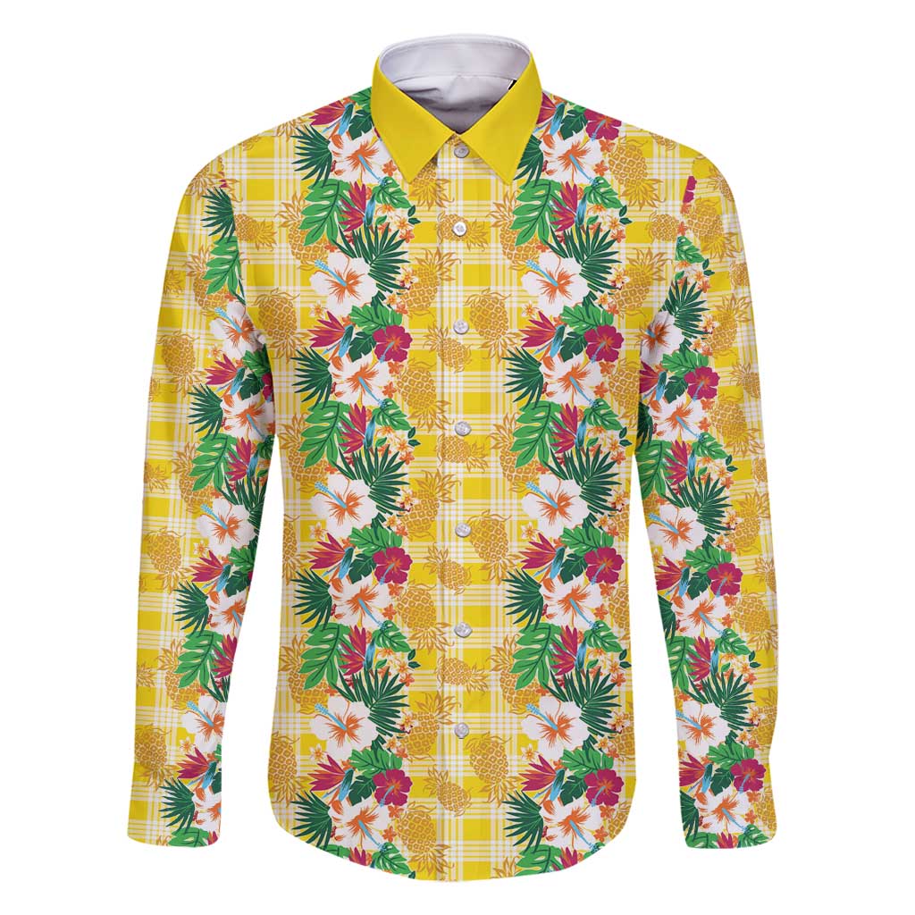 Hawaiian Palaka Family Matching Tank Maxi Dress and Hawaiian Shirt Hibiscus Pineapple Lei - Polynesian Pride