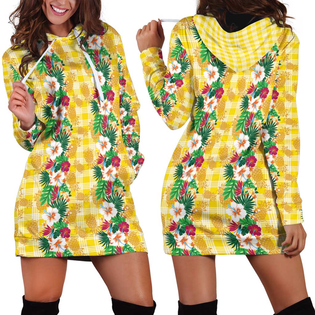 Hawaiian Palaka Hoodie Dress Hibiscus Pineapple Lei - Polynesian Pride