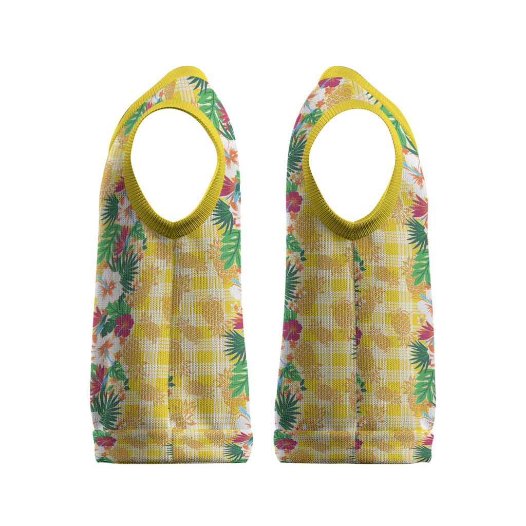 Hawaiian Palaka Christmas Knitted V-Neck Vest Hibiscus Pineapple Lei - Polynesian Pride