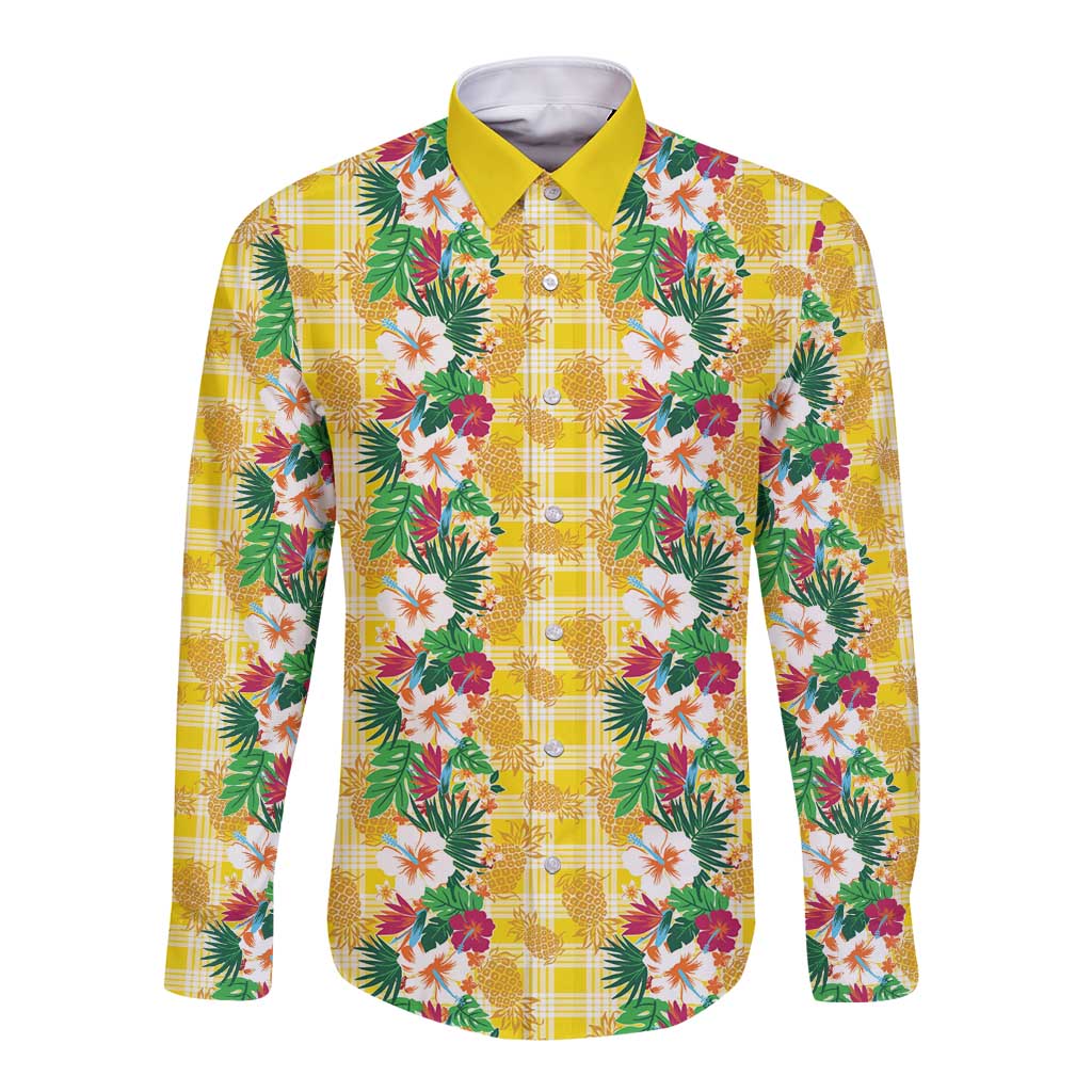 Hawaiian Palaka Long Sleeve Button Shirt Hibiscus Pineapple Lei - Polynesian Pride