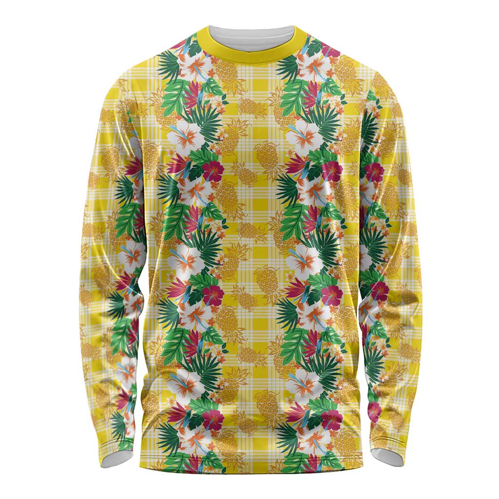 Hawaiian Palaka Long Sleeve Shirt Hibiscus Pineapple Lei - Polynesian Pride