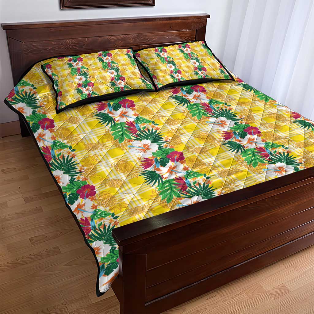 Hawaiian Palaka Quilt Bed Set Hibiscus Pineapple Lei - Polynesian Pride