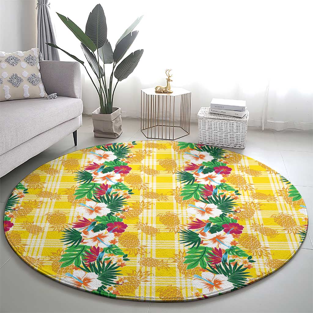 Hawaiian Palaka Round Carpet Hibiscus Pineapple Lei - Polynesian Pride