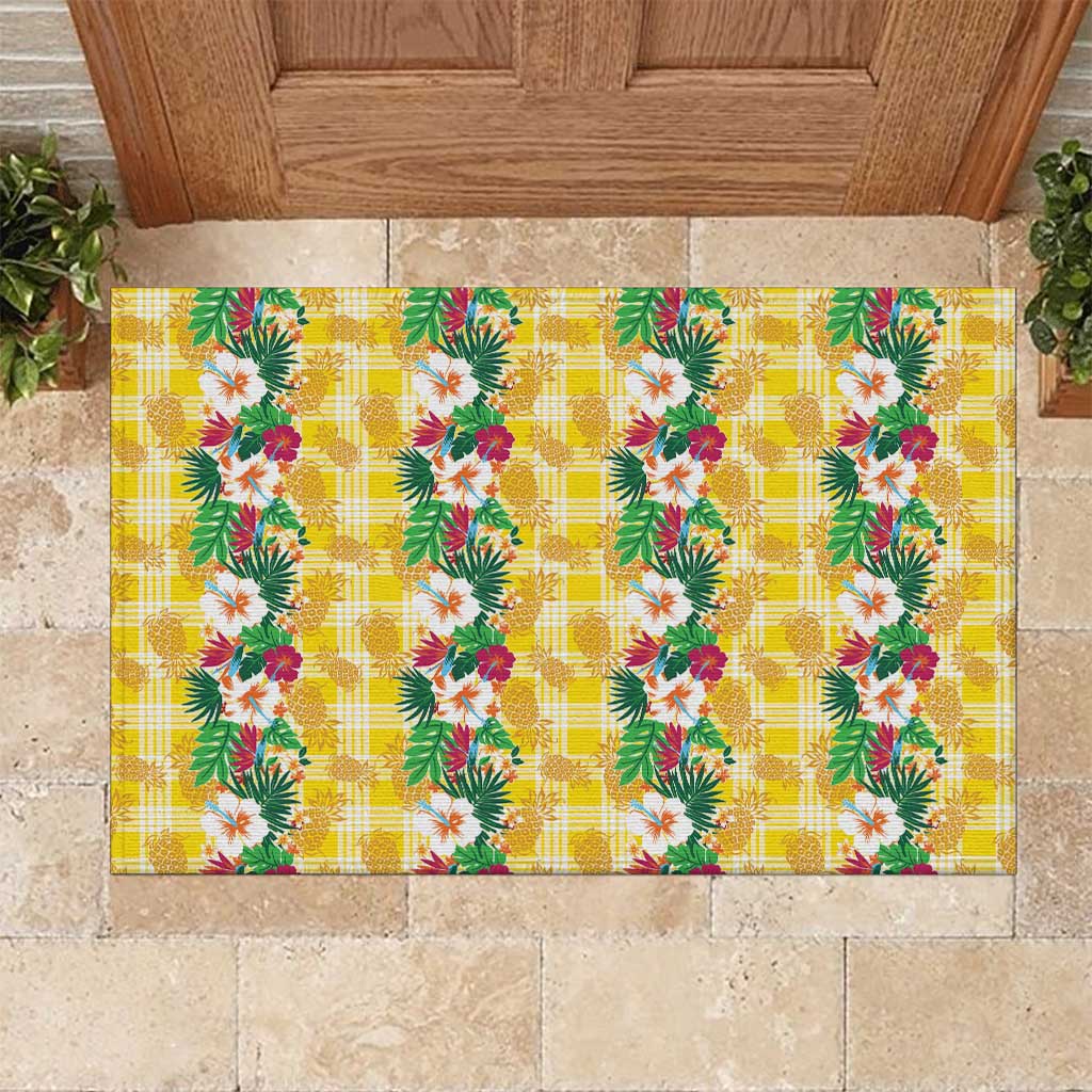 Hawaiian Palaka Rubber Doormat Hibiscus Pineapple Lei - Polynesian Pride