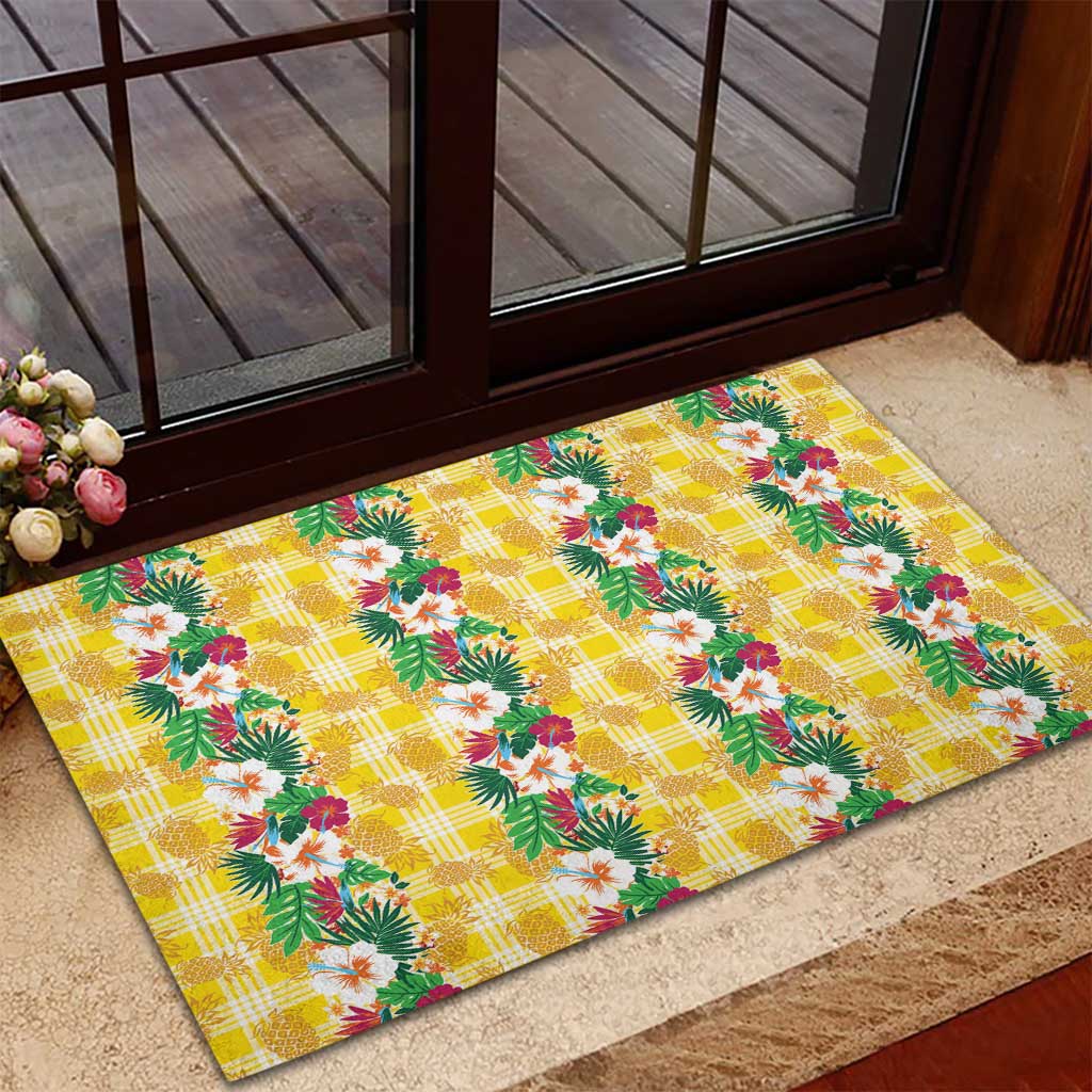 Hawaiian Palaka Rubber Doormat Hibiscus Pineapple Lei - Polynesian Pride