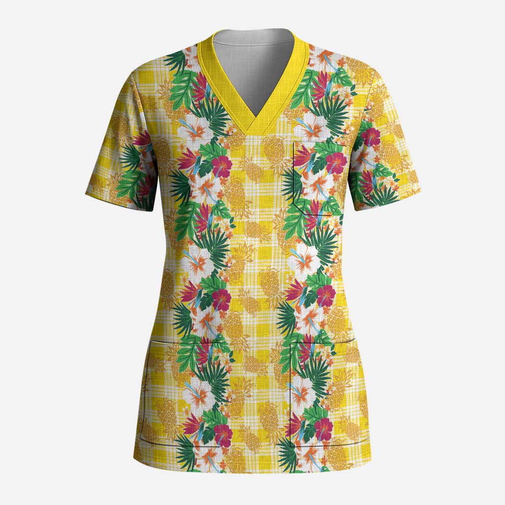 Hawaiian Palaka Scrub Top Hibiscus Pineapple Lei - Polynesian Pride