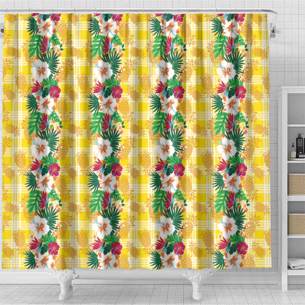 Hawaiian Palaka Shower Curtain Hibiscus Pineapple Lei - Polynesian Pride