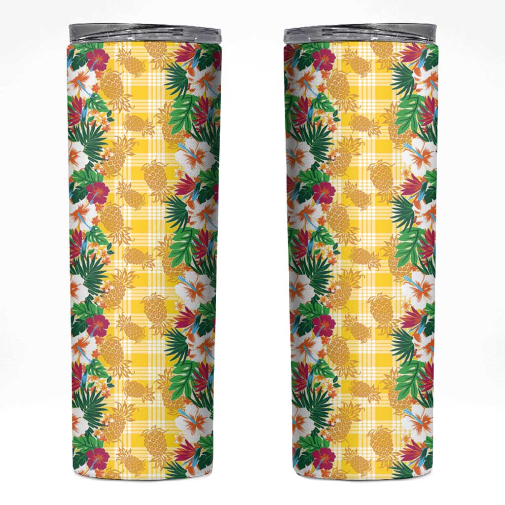 Hawaiian Palaka Skinny Tumbler Hibiscus Pineapple Lei - Polynesian Pride