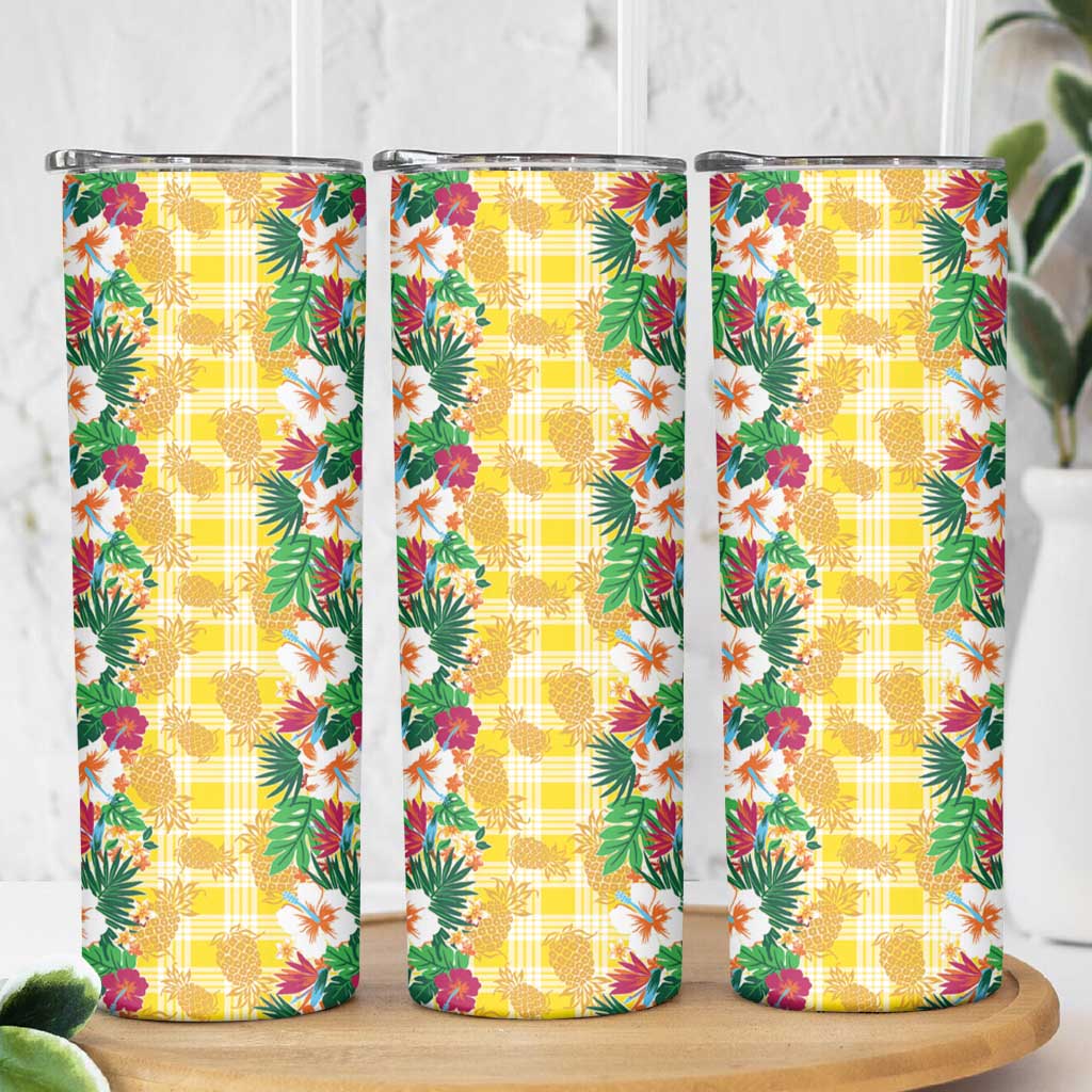 Hawaiian Palaka Skinny Tumbler Hibiscus Pineapple Lei - Polynesian Pride