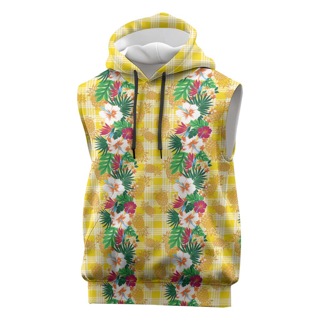 Hawaiian Palaka Sleeveless Hoodie Hibiscus Pineapple Lei - Polynesian Pride