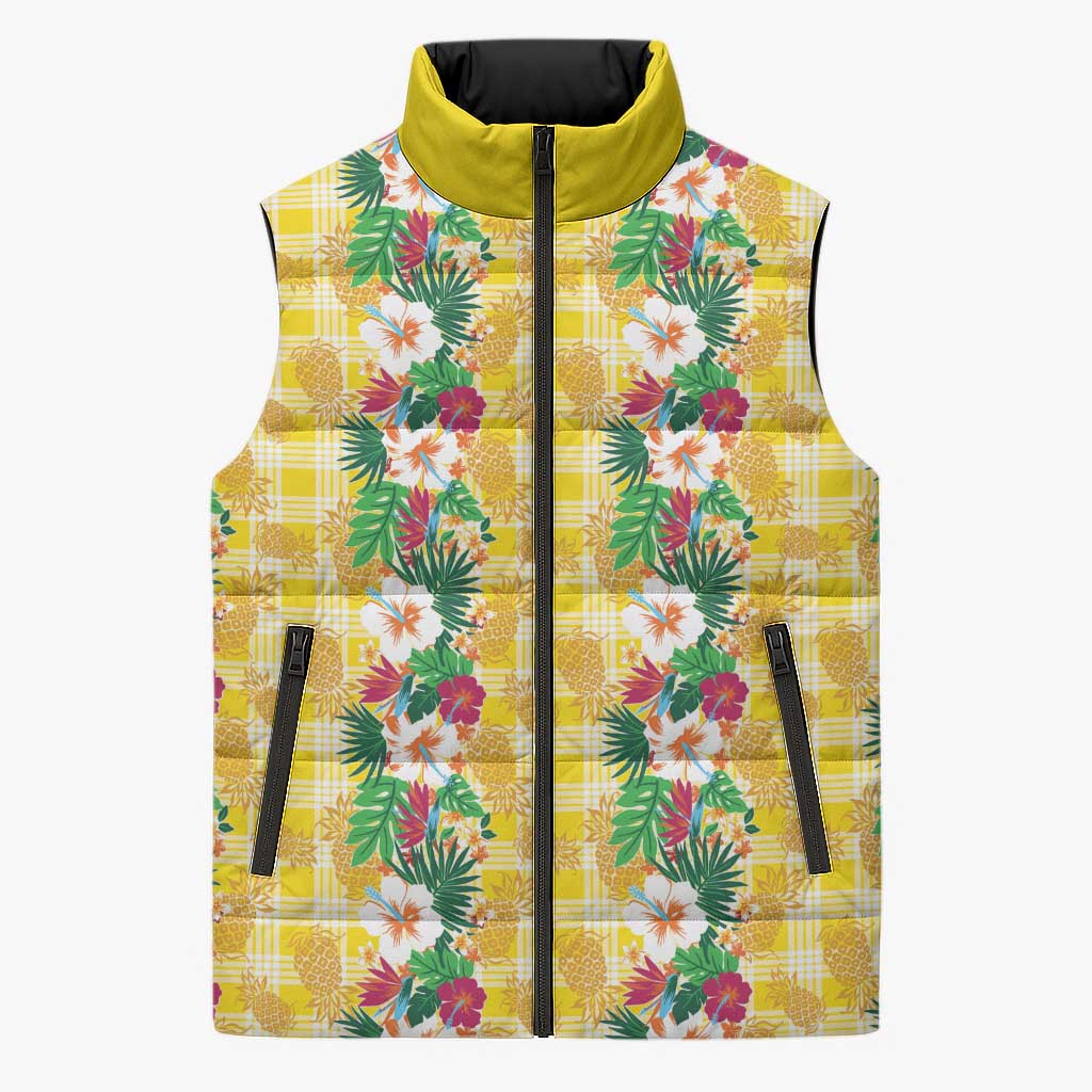 Hawaiian Palaka Sleeveless Puffer Jacket Hibiscus Pineapple Lei - Polynesian Pride