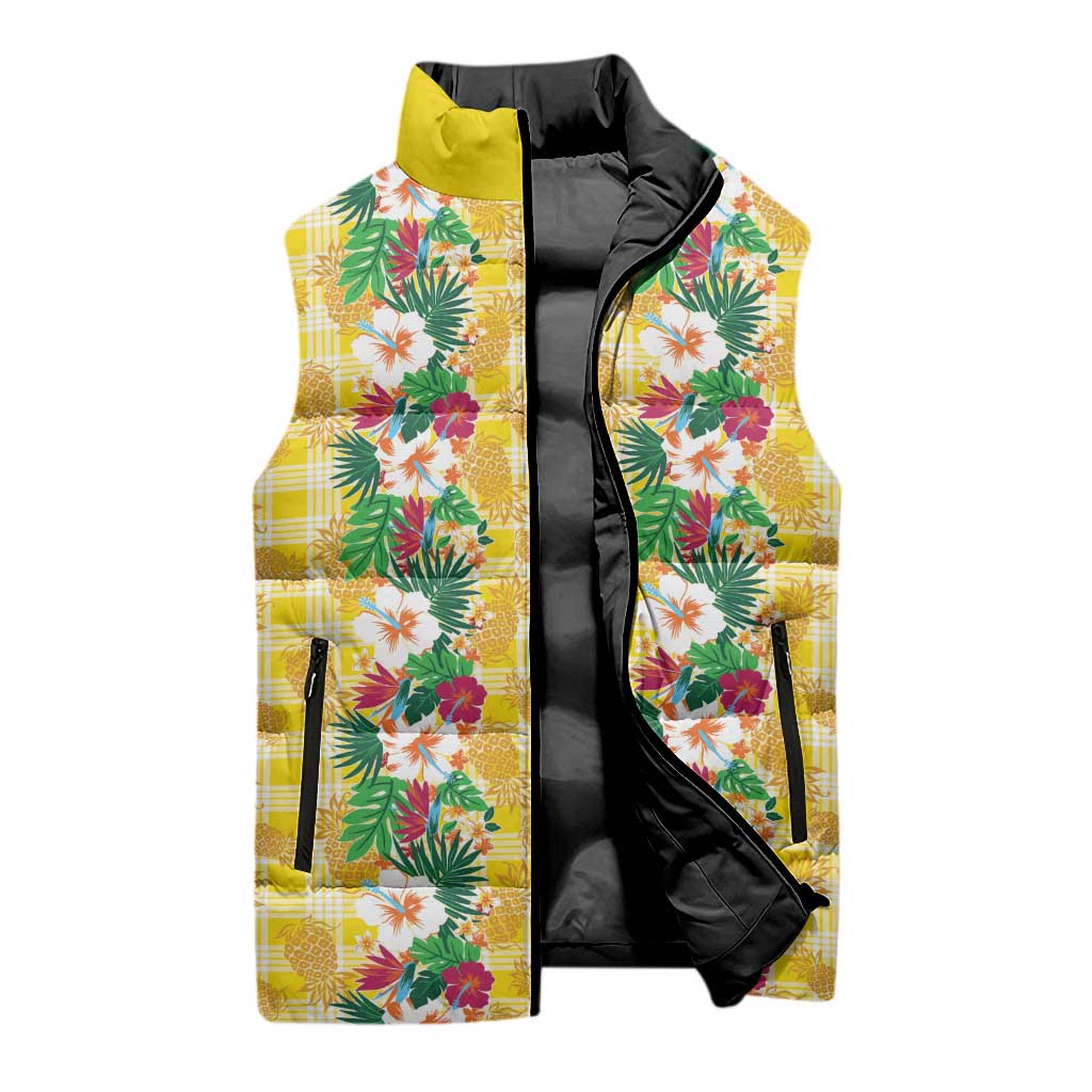 Hawaiian Palaka Sleeveless Puffer Jacket Hibiscus Pineapple Lei - Polynesian Pride