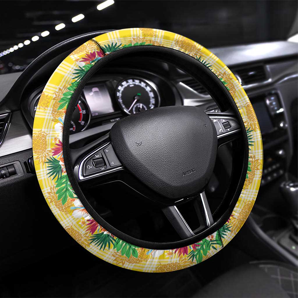 Hawaiian Palaka Steering Wheel Cover Hibiscus Pineapple Lei - Polynesian Pride