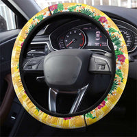 Hawaiian Palaka Steering Wheel Cover Hibiscus Pineapple Lei - Polynesian Pride