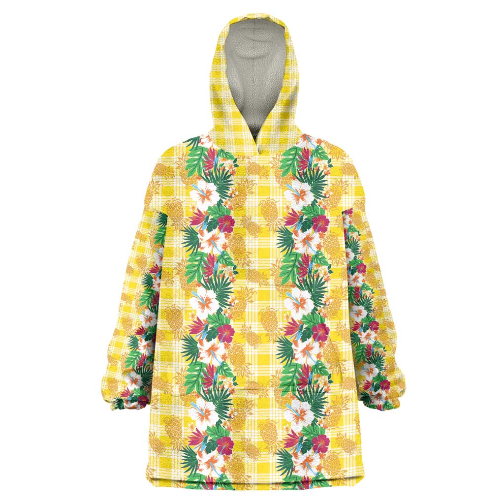 Hawaiian Palaka Wearable Blanket Hoodie Hibiscus Pineapple Lei - Polynesian Pride