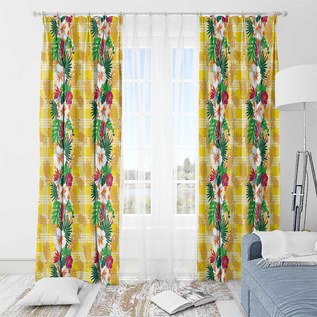 Hawaiian Palaka Window Curtain Hibiscus Pineapple Lei - Polynesian Pride