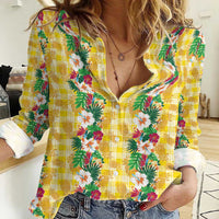 Hawaiian Palaka Women Casual Shirt Hibiscus Pineapple Lei - Polynesian Pride