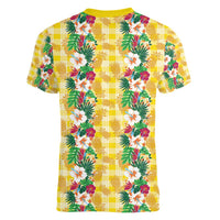Hawaiian Palaka Women V-Neck T-Shirt Hibiscus Pineapple Lei - Polynesian Pride