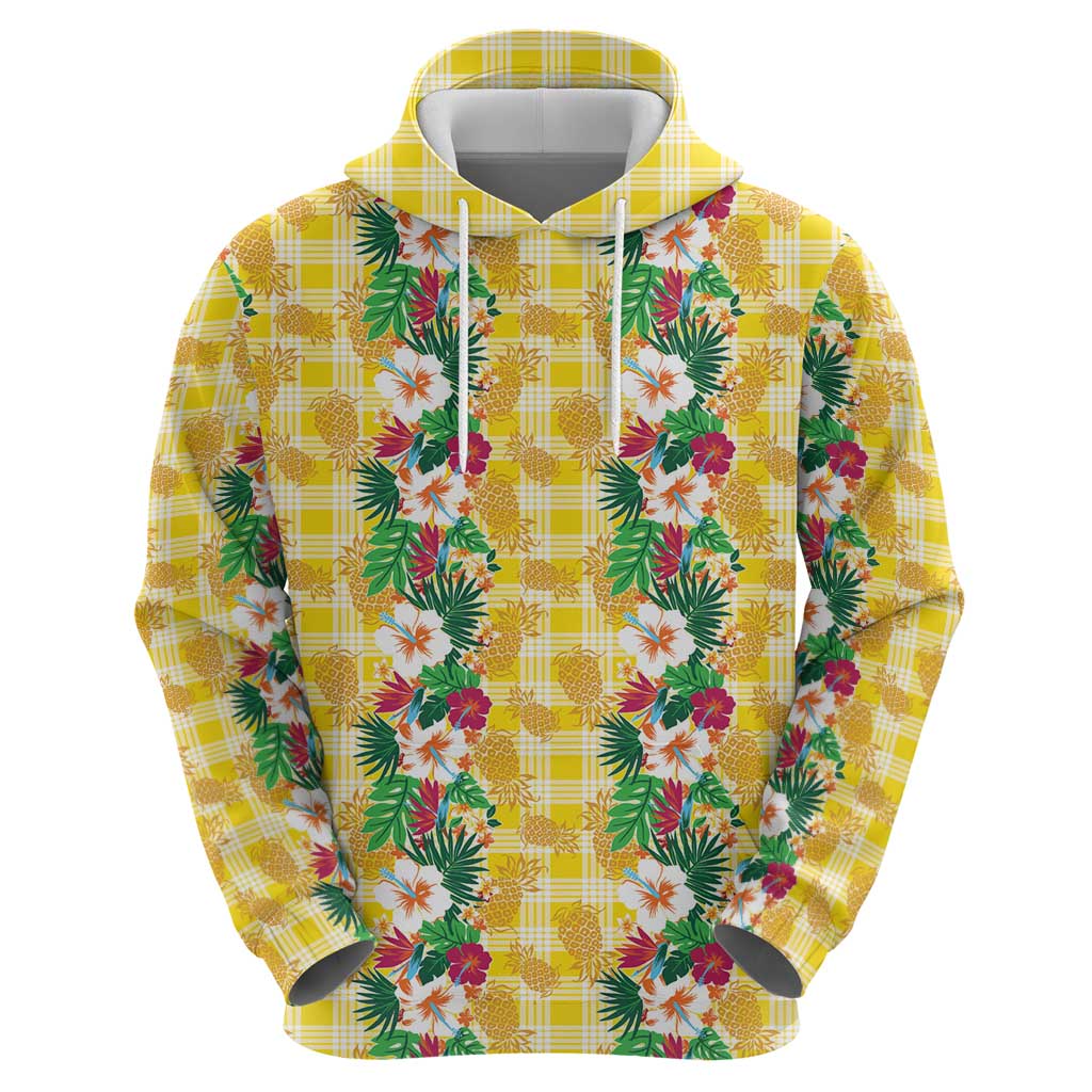 Hawaiian Palaka Zip Hoodie Hibiscus Pineapple Lei - Polynesian Pride