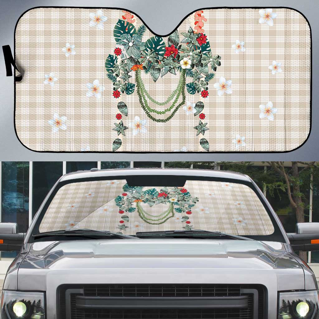 Brown Hawaiian Palaka Auto Sun Shade Kukui Nut Money Lei - Polynesian Pride