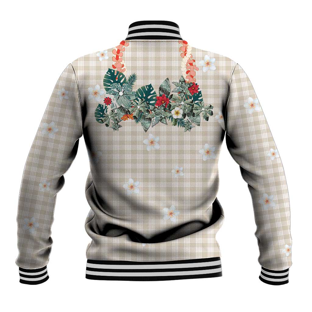 Brown Hawaiian Palaka Baseball Jacket Kukui Nut Money Lei - Polynesian Pride