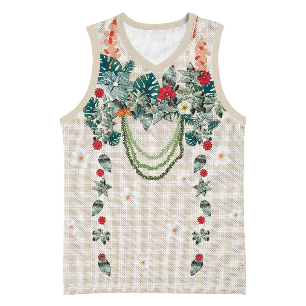 Brown Hawaiian Palaka Basketball Jersey Kukui Nut Money Lei - Polynesian Pride