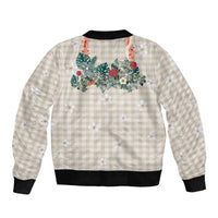 Brown Hawaiian Palaka Bomber Jacket Kukui Nut Money Lei - Polynesian Pride