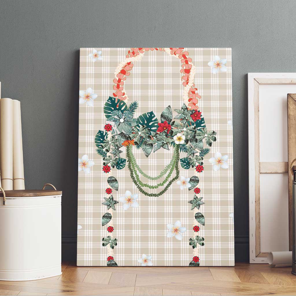 Brown Hawaiian Palaka Canvas Wall Art Kukui Nut Money Lei - Polynesian Pride