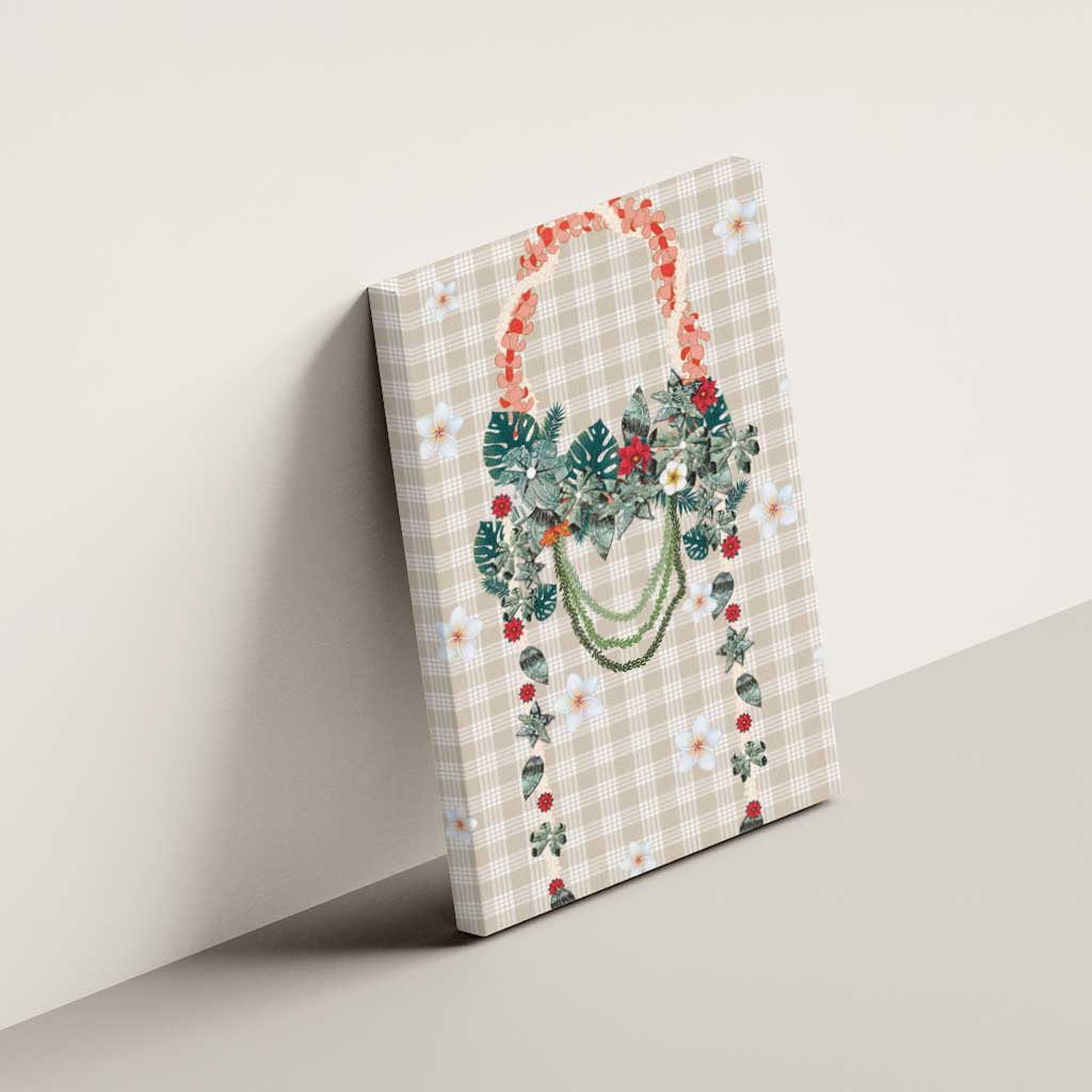 Brown Hawaiian Palaka Canvas Wall Art Kukui Nut Money Lei - Polynesian Pride