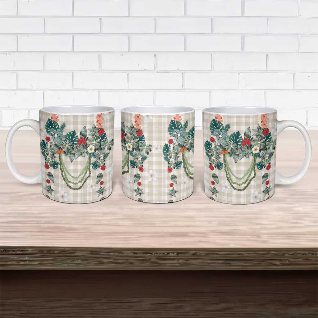 Brown Hawaiian Palaka Ceramic Mug Kukui Nut Money Lei - Polynesian Pride