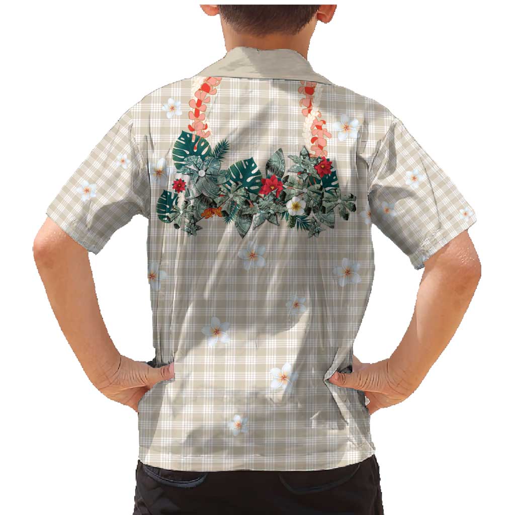 Brown Hawaiian Palaka Family Matching Mermaid Dress and Hawaiian Shirt Kukui Nut Money Lei - Polynesian Pride