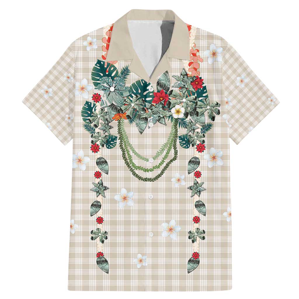 Brown Hawaiian Palaka Family Matching Mermaid Dress and Hawaiian Shirt Kukui Nut Money Lei - Polynesian Pride