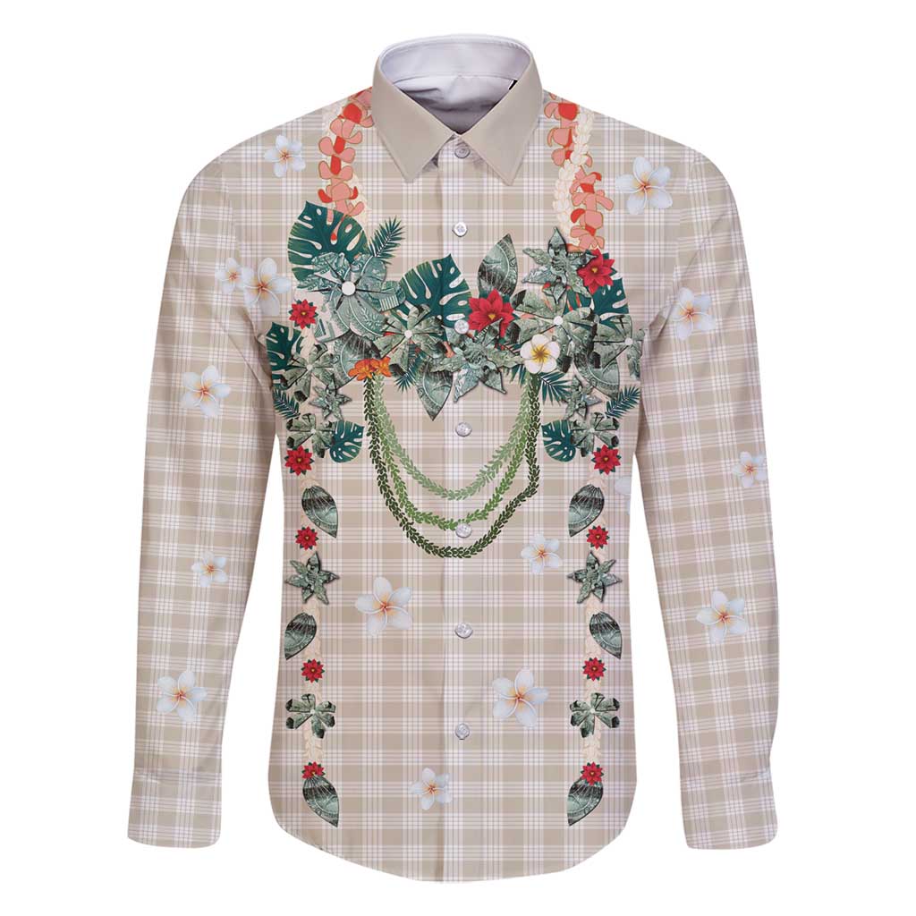 Brown Hawaiian Palaka Family Matching Mermaid Dress and Hawaiian Shirt Kukui Nut Money Lei - Polynesian Pride