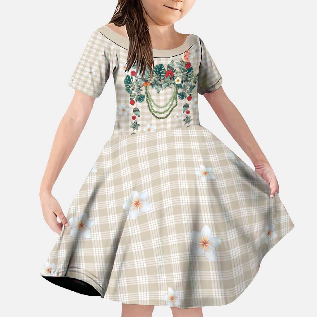 Brown Hawaiian Palaka Family Matching Off Shoulder Maxi Dress and Hawaiian Shirt Kukui Nut Money Lei - Polynesian Pride